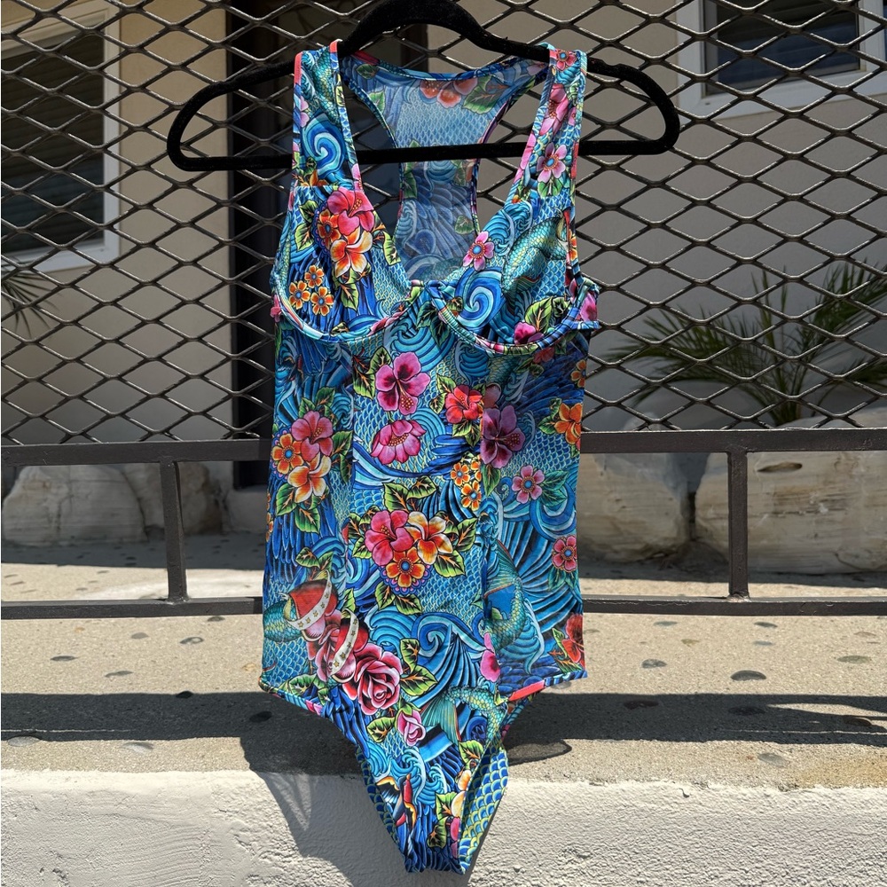 Luli Fama Mesh Tattoo Mermaid One-Piece Swimsuit